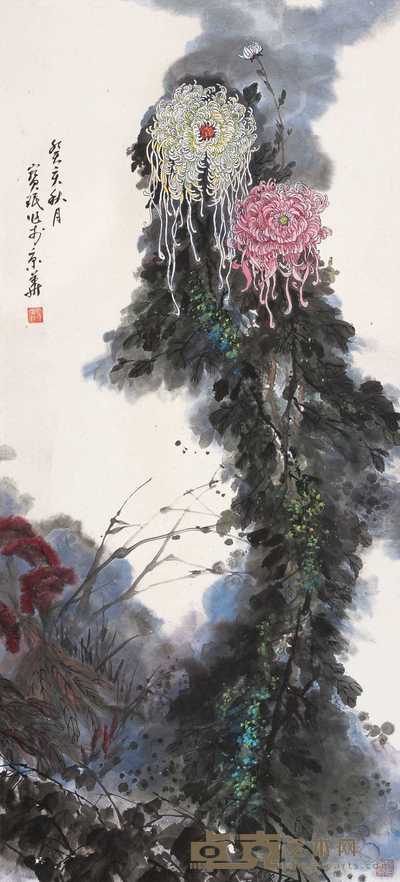 贾宝珉 1983年作 菊 镜心 132×59cm